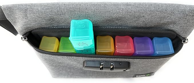 Kaddy Weekly AM/PM Secure Pill Organizer Box, (7-Day / 4-Times-A-Day) Portable Travel with Large Compartments for Medication, Supplements and Vitamins, 3 Digit Lock for Safety