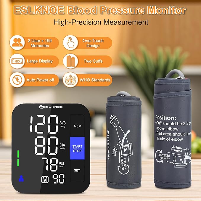 Blood Pressure Monitors for Home Use, 8-17'' & 12-21'' XL Cuff Blood Pressure Monitor, Upper Arm Blood Pressure Machine with 2×199 Sets & 6'' Large Backlit LED Display (2 Cuffs)
