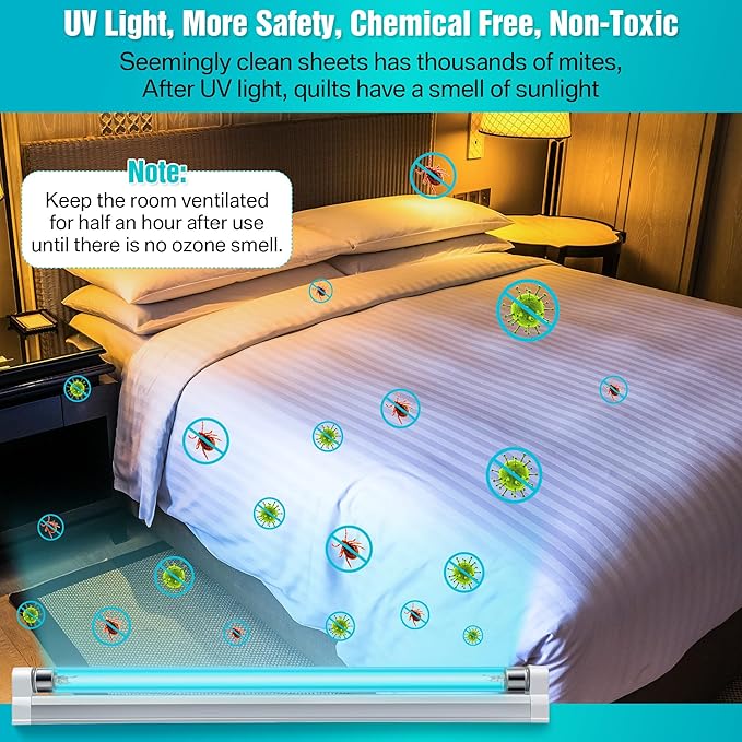 8w UV Light with Ozone, 110V UVC Double Germicidal Lamp Including ON/Off Switch Cord and Plug, 253.7nm Wavelength UVC Lamp with Connector and Screw Tools for Closet Shoe Cabinet
