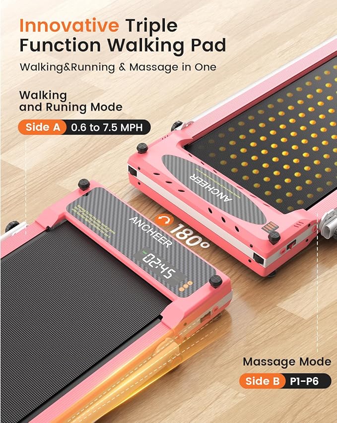 ANCHEER Walking Pad Treadmill with Foot Massage, Versatile Dual-Sided Walking Pad with Incline and Handle Bar, 3.5HP Foldable Treadmill for Home/Office/Apartment, 0.6-7.5MPH