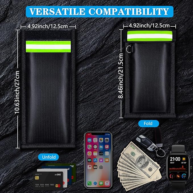 Faraday Bags for Phones and Car Keys (2 Pack), Military Grade Signal Blocking Bag Blocks 5G, WiFi, GPS, RFID & Bluetooth, Anti-Theft Protection for Phones & Digital Privacy