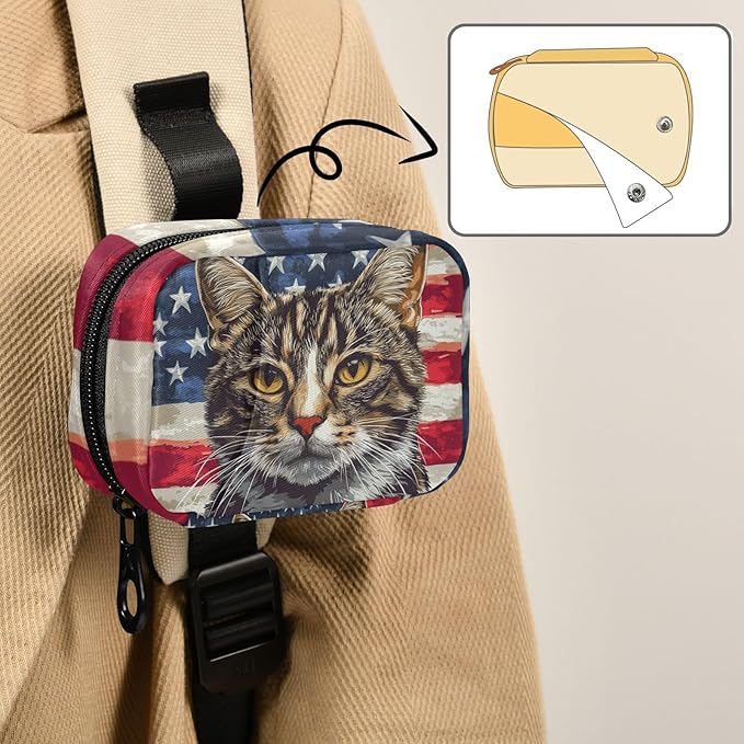 American Flag Cat Travel Medicine Organizer Bag Compact Pill Case with Inner Compartments & Secure Zipper for Women Men Seniors