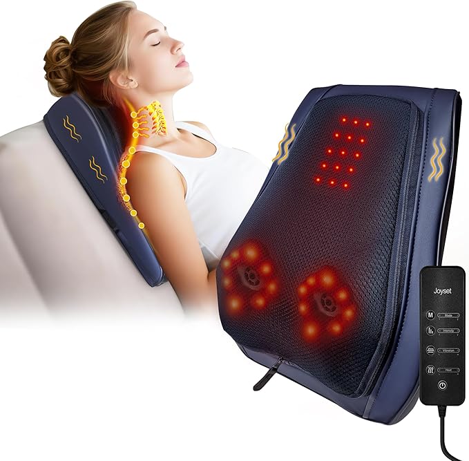 Joyset Back Massager for Back Pain Deep Tissue, Shiatsu Lower Back Neck Massager with Heat, 3D Kneading Massage Pillow for Neck Shoulder Legs, Gifts for Mom, Dad, Women