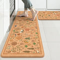 KIMODE Kitchen Floor Mats for Floor Cushioned Anti Fatigue Animal Forest Kitchen Rugs Sets of 2,Padded Memory Foam Under Kitchen Sink Mat for Laundry Decor,Orange Light Brown