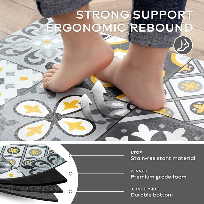 Ashler Kitchen Mats Cushioned Anti-Fatigue Kitchen Rugs, Non-Slip Waterproof Kitchen Floor Mats, Ergonomic Comfort Foam Standing Rug for Kitchen, Office, Floor, Laundry, Sink, 17x29 in, Light Grey