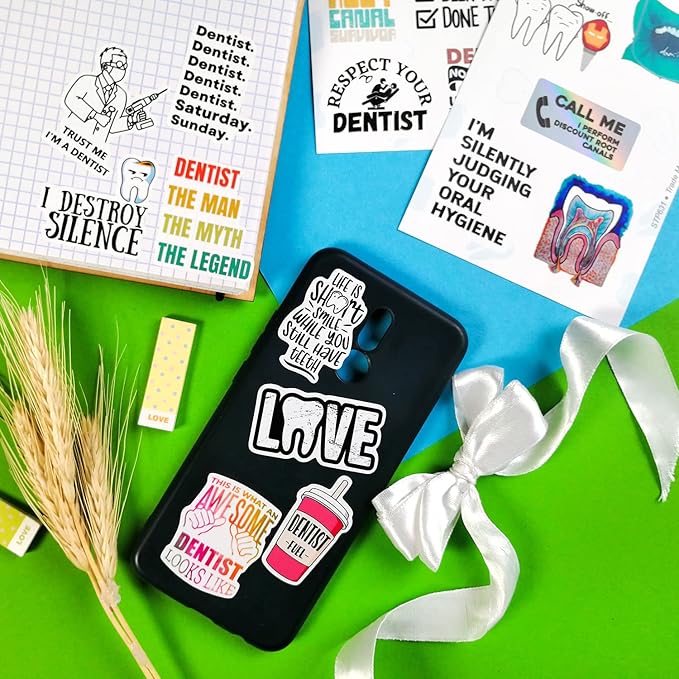 BulbaCraft 100 Pcs Funny Dentist Stickers, Dentist Gifts for Women and Men, Dental Decorations, Dental Party Decor, Gifts for Women & Men