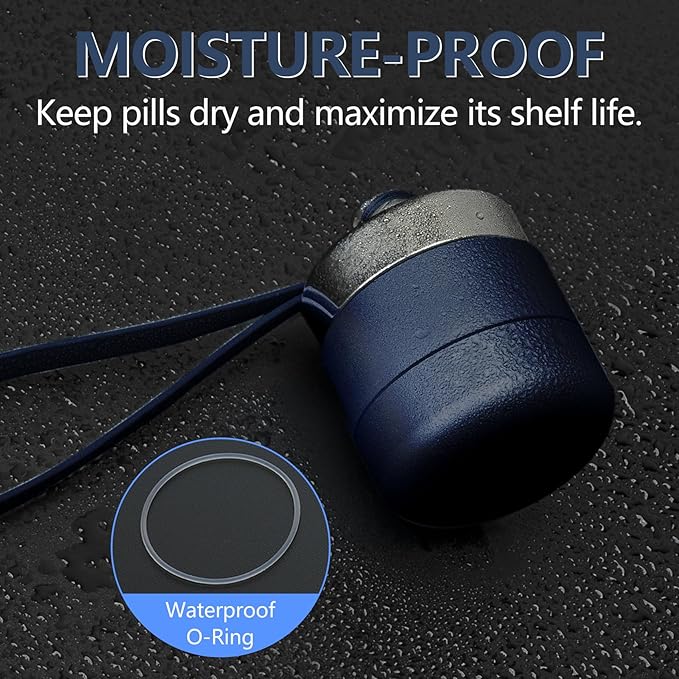 Metal Travel Pill Organizer, Portable Waterproof Daily Pill Box AM PM, Large Aluminum Pill Case Container 2 Times a Day Vitamin Organizer, Daily Medicine Organizer for Vitamin, Fish Oil, Supplement