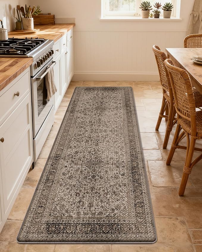 LUMI 2025 Upgraded Anti Fatigue Cushioned Kitchen Mat for Floor, Non-Slip Comfort PVC Padded Mats with Faux Leather Surface for Desk Office, Sink, Laundry, 24"x87"