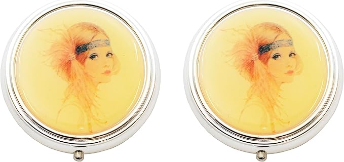 Set of 2 Circular Triple-Compartment Pocket Purse Pill Box & Organizer with Insert (Victorian Headband)