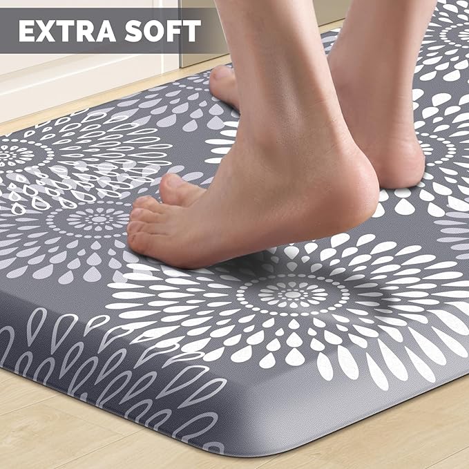 LuxStep Kitchen Mat Waterproof Kitchen Rugs for Floor Cushioned Anti-Fatigue Mat Non-Slip Standing Desk Mat Comfort Floor Mats for House Sink Office 17.3" x 39" Grey