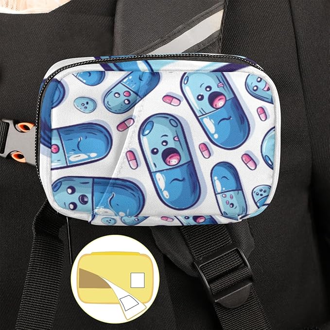 Portable Pills Organizer for Purse, Pill Cases Organizers 7 Day Medicine Travel Case, Personal Week Pill Organizer Cute Zipper Medication Bag Containers for Vitamin, Supplement (Cute Capsule)
