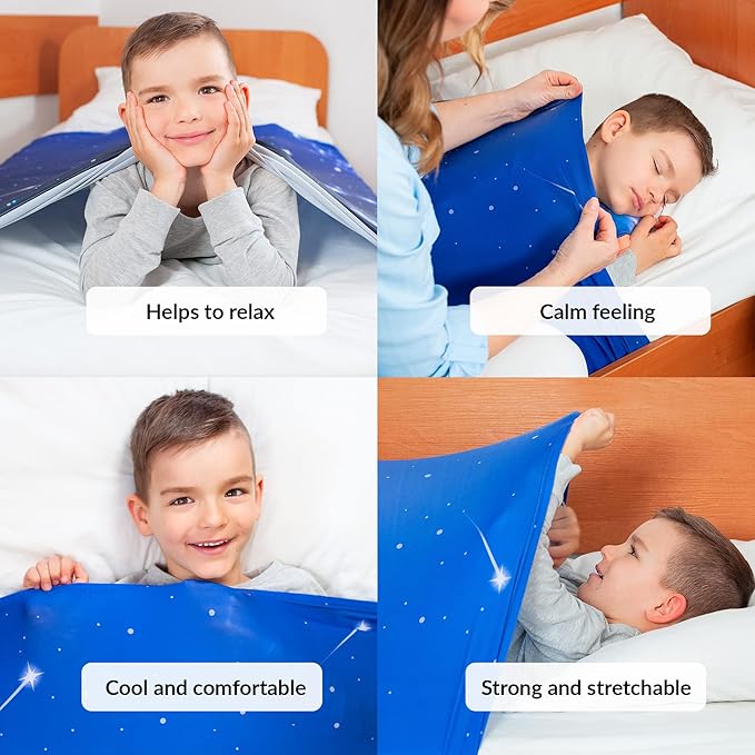 Sensory Compression Blanket | Spandex Bed Sheet for Kids & Adults | Deep Relaxing Feeling, Release Oxytocin | Helps With: SPD, Anxiety, ADHD, Autism | Star Theme | Breathable & Stretchable | Twin
