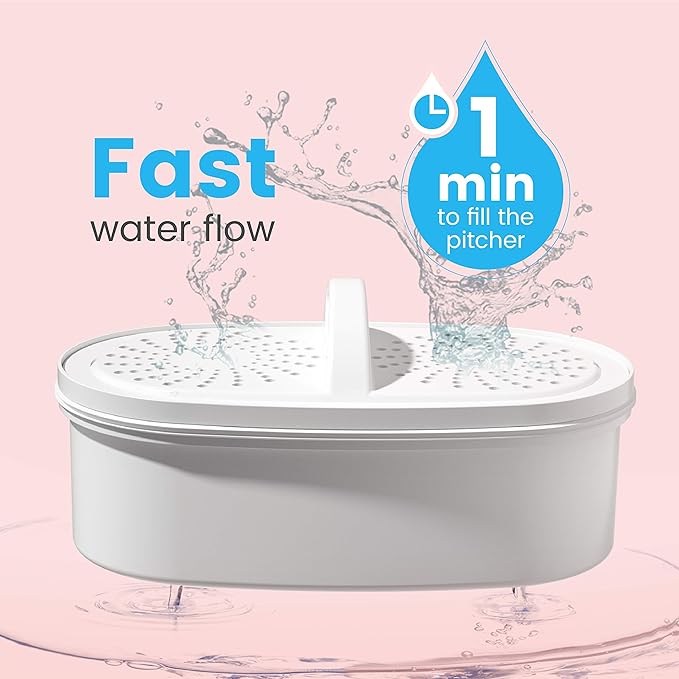 Waterdrop Water Filter Pitcher with 4 Filters, 5X Times Lifetime, Lasts 800 Gallon, for Fridge and Kitchen, Reduces PFOA/PFOS, Chlorine, 7-Cup Capacity, Elfin, Pink