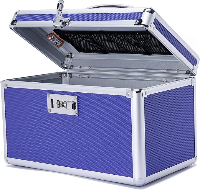 Lockable Medication Box with Portable Storage Case, 12.2''x 7.2''x 7.6'', Childproof Medicine Organizer with Combination Lock, Locking Box for Money, Documents & Meds (Blue/Medium)