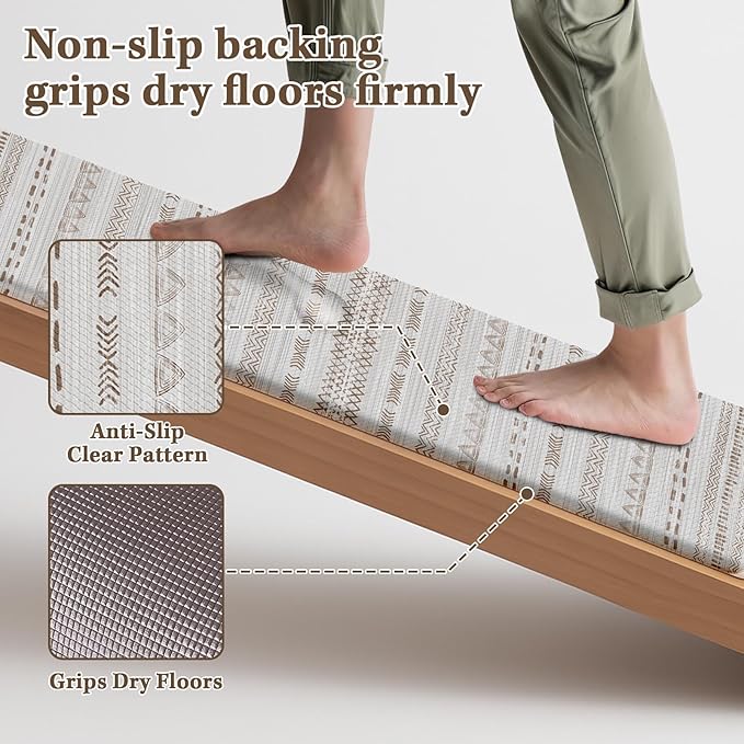 Arttown Boho Anti Fatigue Mats for Kitchen Floor, Moroccan Kitchen Mats Cushioned Anti Fatigue Rug, Waterproof Non-Slip Washable Kitchen Rugs - Brown