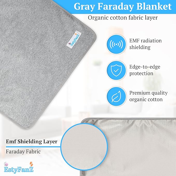 Gray Faraday Blanket - (1 Piece) EMF Blocker for Home, Comfy Radiation Protection While Using Your Laptop and Phone, Ideal Against Cell Signal, WiFi, Bluetooth, RF and Unwanted Signals