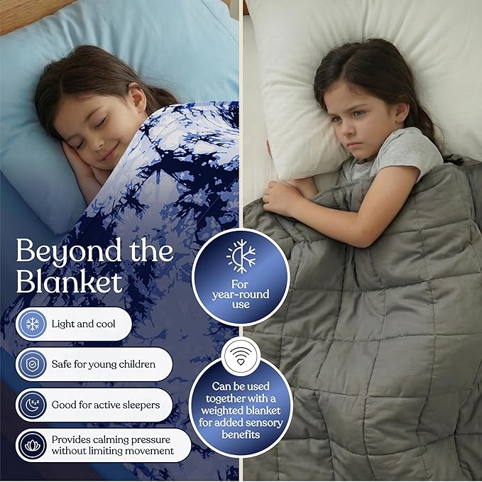 Deep Pressure Sensory Bed Sheet – Full Sensory Compression Sheet Breathable Sleep Pod Blanket for Better Sleep Support – Calming Compression Blankets for Kids and Adults Blue Petal