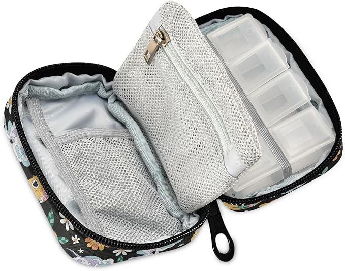 Bohemian Mushroom Moon Pill Box 7 Day Pill Case Travel Pill Organizer Bag Container for Medicine with Zipper Portable Weekly Case Compact Size for Medicine, Vitamin, Supplement