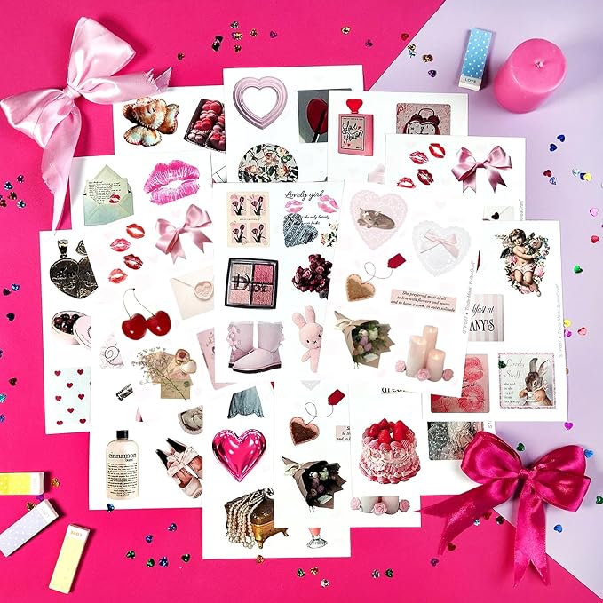 BulbaCraft 100Pcs Coquette Stickers - Coquette Aesthetic, Small Waterproof Pink Sticker Sheets for Phone Cases, Gifts for Women & Men