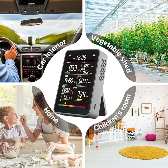 Professional Indoor Air Quality Monitor with AQI Alerts, Portable Real-Time Detector for Home, Car, Plants & Pet