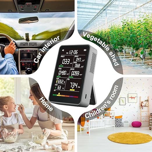 Professional Indoor Air Quality Monitor with AQI Alerts, Portable Real-Time Detector for Home, Car, Plants & Pet