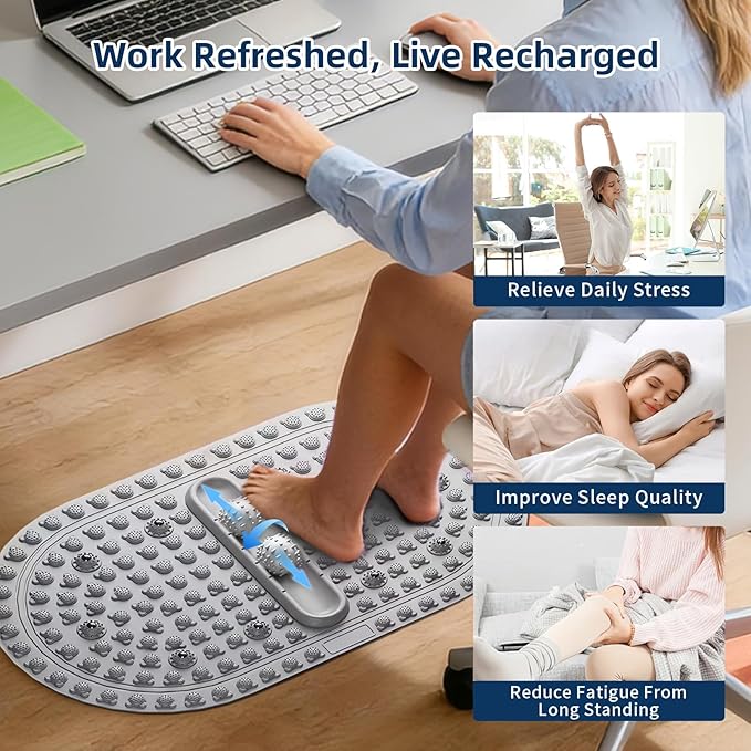 Extra-Large Acupressure Foot Massage Mat 27 Inches, Silicone Foot Pressure Point Pad with 2 Massage Balls, Foot Reflexology Mat for Stress Relief, Home & Gym Use (Gray)