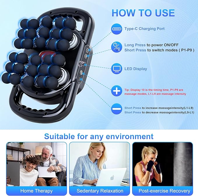 Pro Grade 30 Head Massage Gun Deep Tissue-9 Modes & 9 Intensity Levels, Ultra-Quiet Percussion Muscle Massager for Pain Relief In Back/Shoulder/Legs/Waist/Feet/Buttocks, Fit for Home/Office/Gym Use