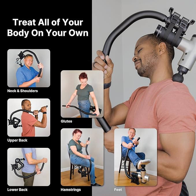 BackBadger Flex Massage Gun Holder for Hard to Reach Areas, Adjustable Ergonomic Handle, for Full-Body Muscle Pain Relief in Back, Neck, Shoulders, Legs, Feet, Compatible with Most Massage Guns