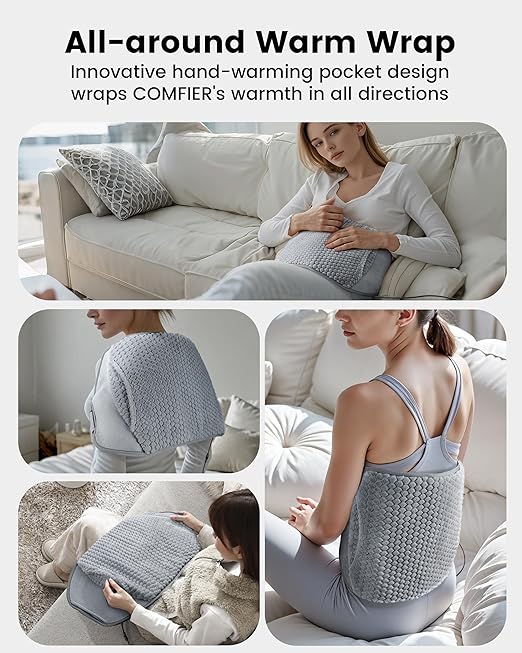 COMFIER Heating Pad with Massager for Back Pain,Extra Large Size Heating Pads for Cramps,Auto Shut Off,Wired Heated Waist Belt with 3 Vibration Modes,Grey