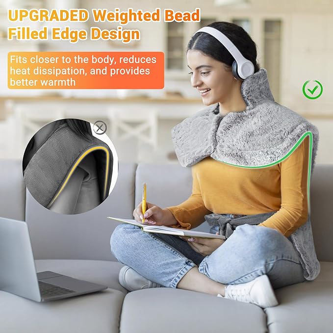 Massaging Heating Pad for Neck and Shoulders and Back, Large Electric Heating Pad for Back Pain Relief with 3 Heat Levels, 4 Massage Settings, 4 Massage Motors