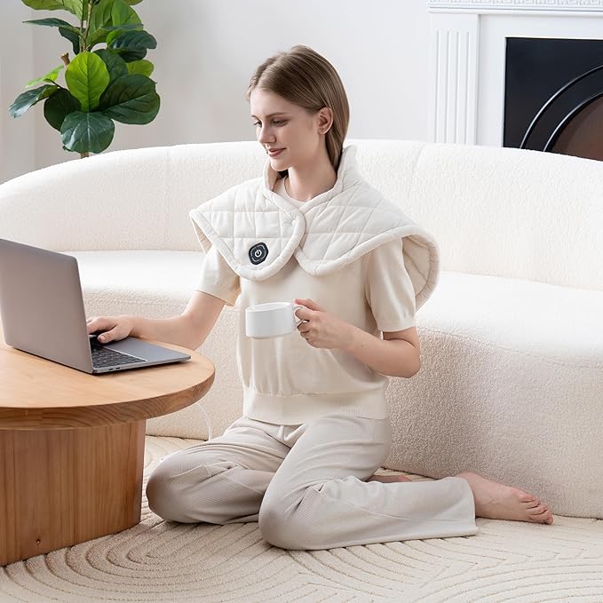 Berkshire Weighted Heating Pad – Faux Suede Fleece Electric Heat Pad for Neck, Shoulder & Back Pain Relief, 4 Heat Settings, Auto Shut-Off, Therapeutic Warmth, Cream, 23" x 15.3"
