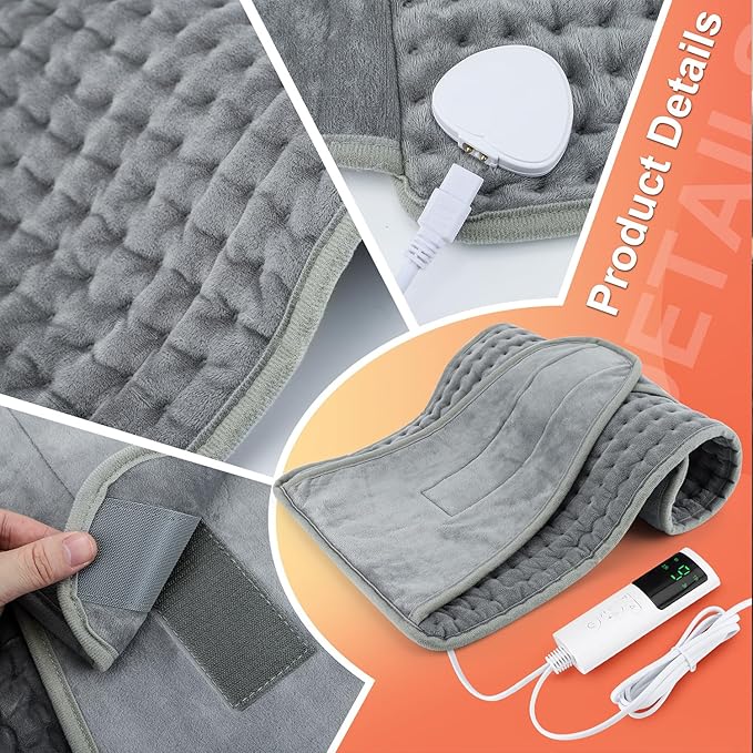 Heating Pad for Back Pain Relief Period Cramps, Electric Wearable Heating Pad for Neck Shoulder, Menstrual Waist Heat Pad Wrap Belt with 9 Heat Level, 4 Timer Setting, Gifts for Women Men (12"x50")