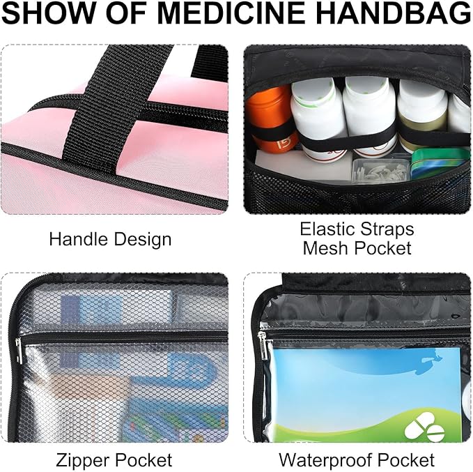 Naanle Pill Organizer Bag Travel Pill Bottle Medicine Organizer Home Storage Medication Bag for Vitamin Supplements, Heart White Cross Empty First Aid Bag for Car Camping, 1.0 Count