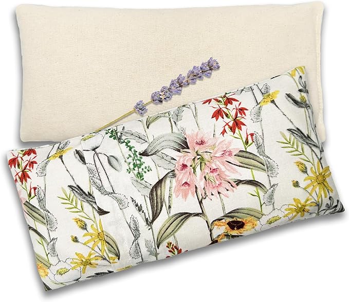 100% USA Handmade, Washable Cotton Eye Pillow 9", Moist Heat Eye Compress, Hot/Cold Rice & Lavender Therapy Pack (Stemmed Floral, Lavender + Rice)