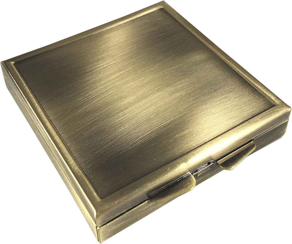 Elegant Brass Pill Box with Four Compartments – Compact 2.5 Inch Square Travel Pill Organizer – Stylish and Durable Case for Daily Pills, Vitamins, and Supplements