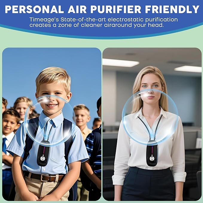 Portable Air Purifier,Personal Air Purifier Necklace, Wearable Mini Air Ionizer Eliminates Pm2.5, Allergy Pollen,Smoke,Dust for Outdoor,Travel(Black)
