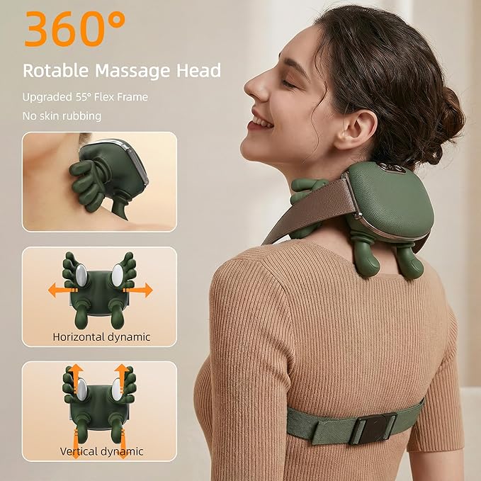 Imitated Heated Massager, Portable Shiatsu Neck and Back Massager, Electric Deep Tissue 4D Kneading Massage, Simulated Human Hand Design for Pain Relief and Muscle Relax, Rechargeable