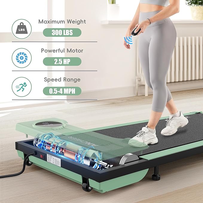 ANCHEER Under Desk Treadmill, Walking Pad Treadmill with Incline, 2.5HP Portable Treadmills for Home 300 lb Capacity, Smart APP Control Jogging Machine with Remote Control, Installation-Free