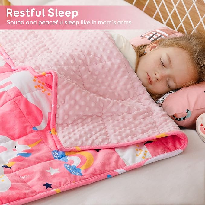 Sivio Minky Dotted Weighted Blanket 3lbs, Super Soft Crystal Velvet Reversible Heavy Blanket with Cute Cartoon Patterns, 36x48 Inch, Pink Unicorn