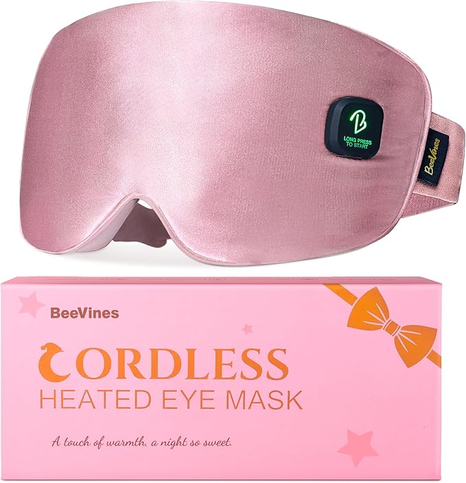BeeVines Cordless Heated Eye Mask for Dry Eyes, Washable Heat Eye Masks for Blepharitis, Warm Eye Compress for Men & Women, 1500mAh Rechargeable Eye Warmer with Travel Pouch(Pink)