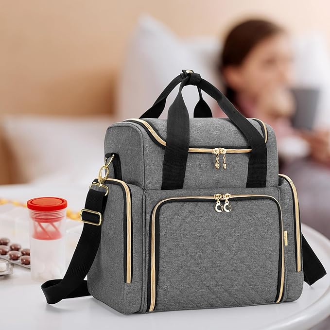 LUXJA Large Medicine Bag with 2 Removable Cases, Medicine Storage Bag with Multiple Storage Sections (Suitable for Travel or Home), Gray