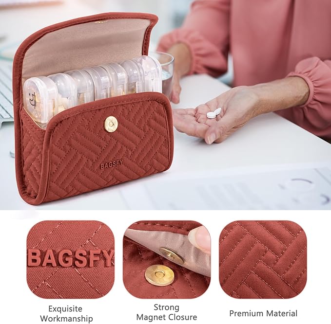BAGSFY Weekly Pill Organizer 3 Times a Day in a Cute Fabric Pill Case, Medicine Pill Organizer, Pill Box, Portable Travel Pill Case, Pill Container for Medication, Vitamins, Fish Oils, Supplements