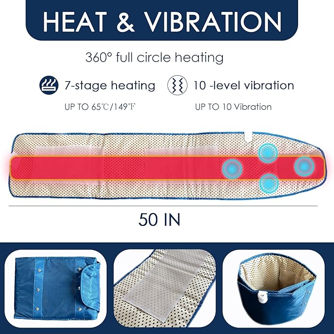 Electric Massager Sauna Belt 360 ° Whole Circle Heat Hot Belt Heating Massage Pad for Lower Back and Waist Pain Relief Deep Tissue,Body Shaper, Ab Workout (Navy Blue)