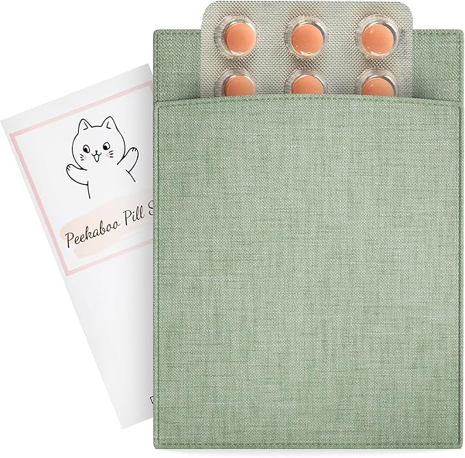 Peekaboo Pill Sleeve Cute Birth Control Case Soft Cotton Fabric Privacy Cover for Your Birth Control Pill Case Pouch for 4' x 3' Packets (Sage Green)