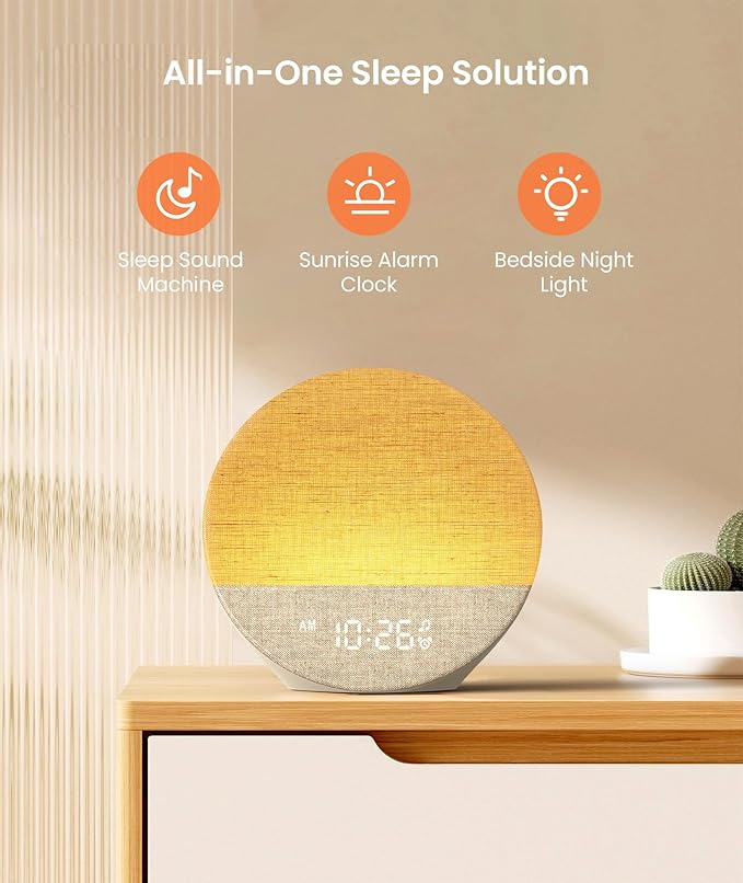 Dreamegg Sunrise 1 - Sunrise Alarm Clock, Sound Machine for Sleep, Customizable Sleep Routines, Dimmable Night Light, 29 Soothing Sounds, White Noise Machine, Wake Up Light for Bedrooms, Adults(Khaki)