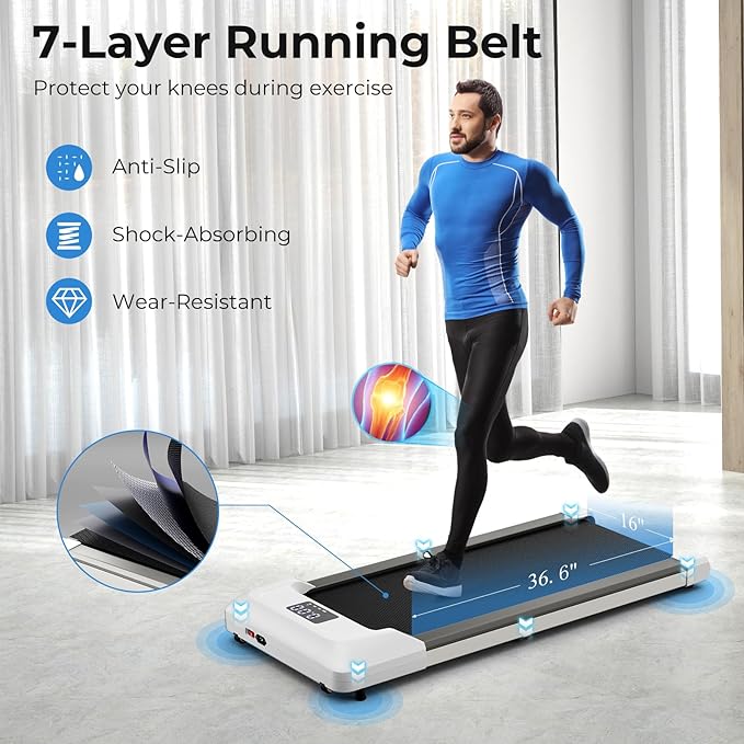GYMAX Walking Pad, 2.25HP Under Desk Treadmill with LED Display, Remote Control & 7-Layer Belt, Compact Portable Jogging Running Machine for Home Office Small Space