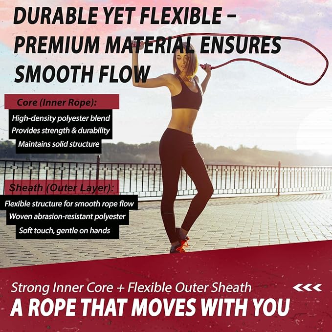 Flow Rope Weighted Fitness Jump Rope for Women Men Workout, Adjustable 1.44lb Heavy Rope for Adult Exercise, Mobility & Coordination Training at Home Gym & Outdoors