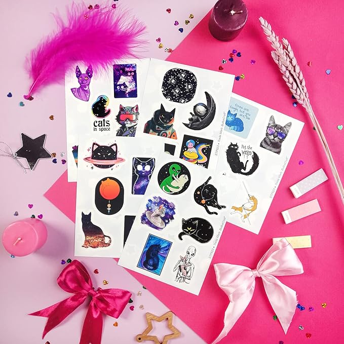 BulbaCraft 100Pcs Space Cat Stickers - Galaxy Cate Stickers, Gifts for Women & Men