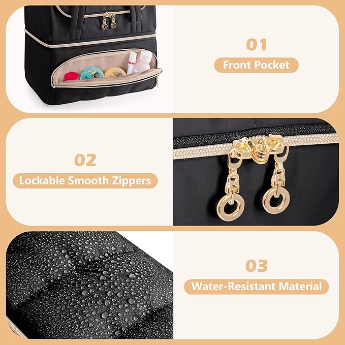 Damero Double Layers Medicine Bottle Organizer, Lockable Pill Bottle Organizer Medicine Bag with Lockable Zipper and Detachable Dividers for Medication, Vitamins or Medical Supplements, Black