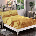 Decorative Fitted Sheet Set Twin Size, Modern Deep Pockets Fitted Sheet & 2 Pillow Sham Set, Gold Canvas Design Floral Swirls Leaves Printed Microfiber Bedding 3pc Set, for Mattress (Deep: 5"-15")